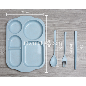 Set Makan Plastik Jerami Gandum 4-Buah